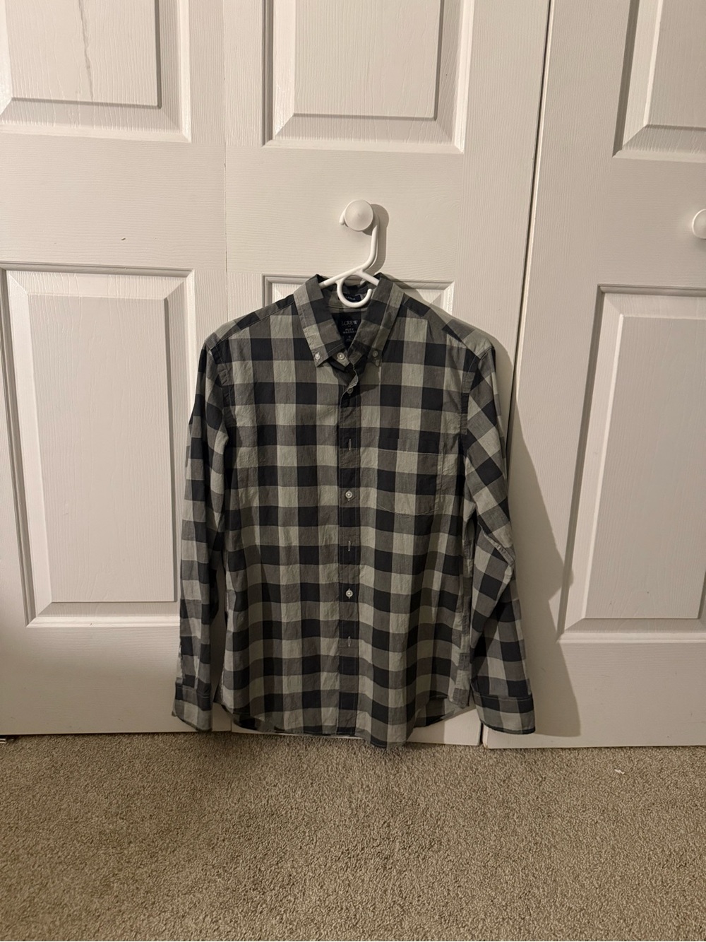 J. Crew Gray and Black Check Button-Down Shirt (size small)